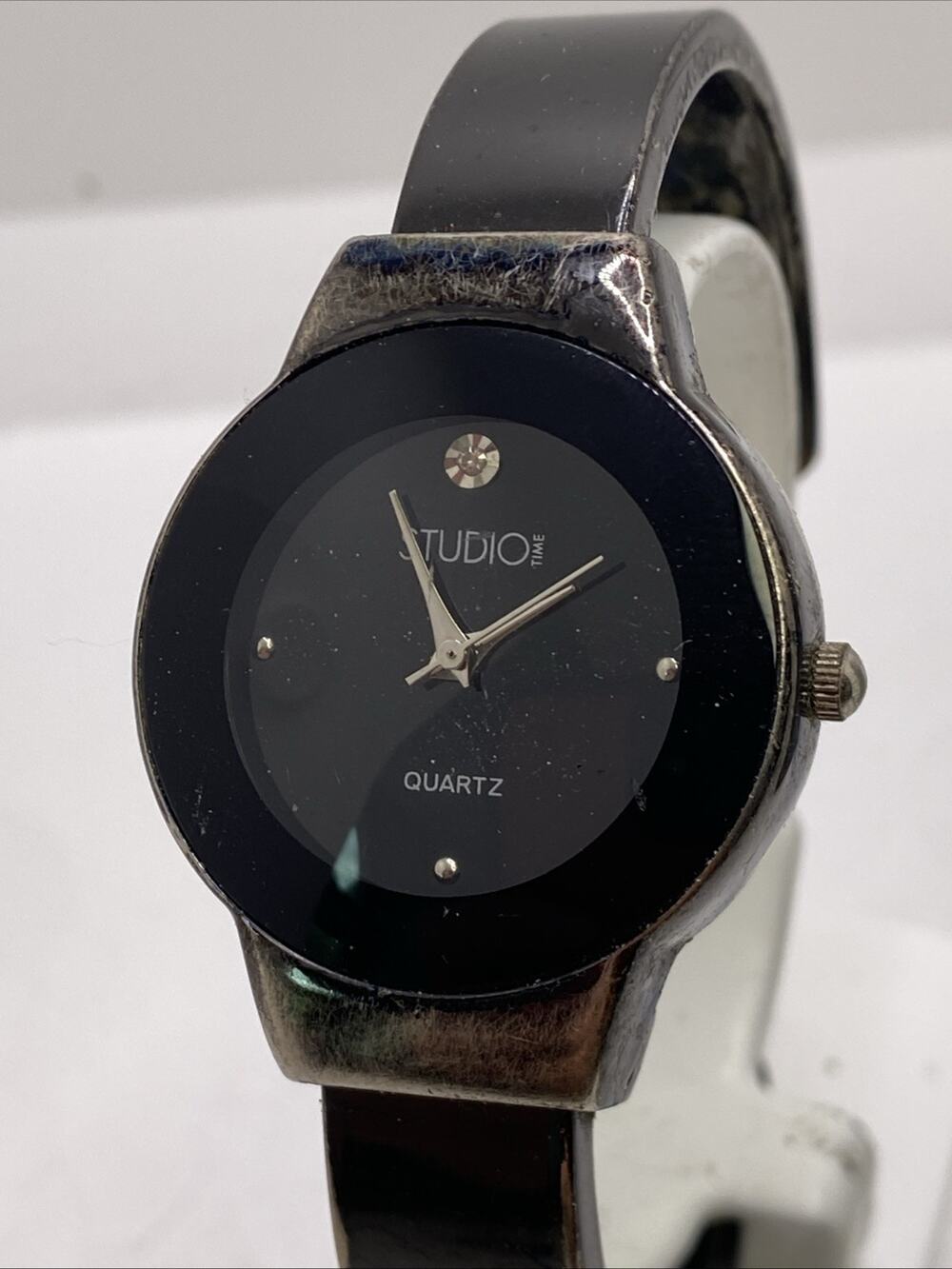 Studio Time Womens Black Cuff Bangle Watch Works New Battery